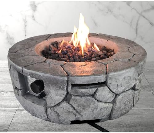 9'' H x 28'' W Round Fiber Reinforced Concrete Outdoor Fire Pit, 40,000 BTU, Stone Gray, Propane/Natural Gas Compatible