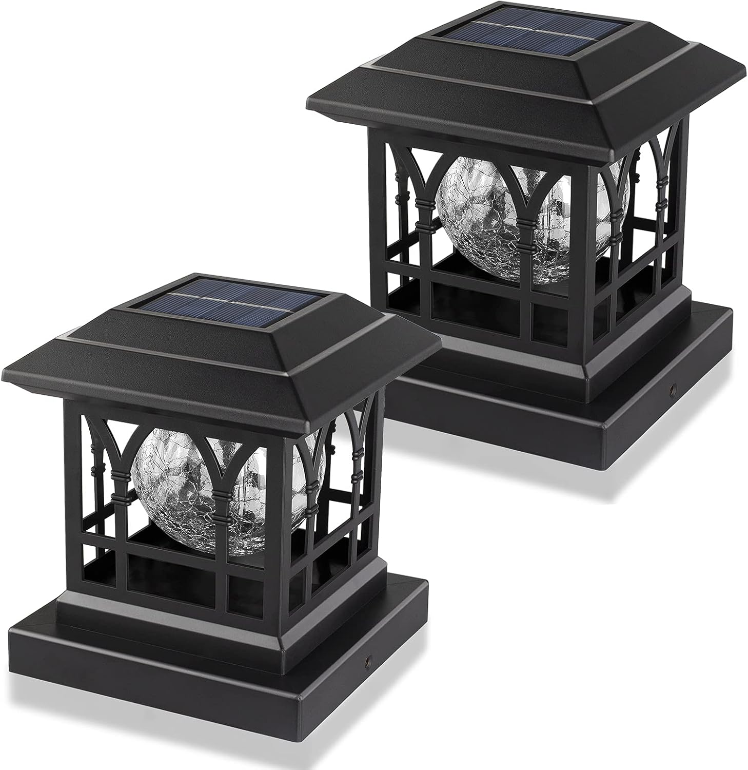 Solar Post Cap Lights Outdoor Fits 3.5x3.5 4x4 4.5x4.5 5x5 Wooden Fence Deck Patio Garden, RGB & Warm White 2 Lighting Mode, 20 LM 1000mAh Battery IP65 Waterproof, ABS Shell Glass Lens, Black (2 Pack)