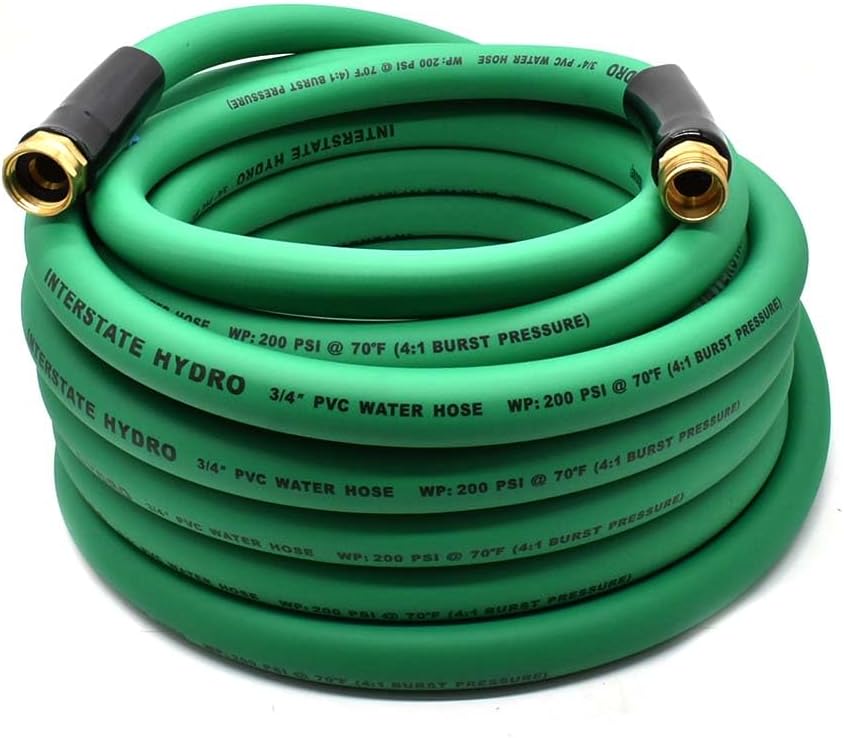 Interstate Pneumatics HCG19-050E Contractor Grade Green PVC Water Hose 3/4 Inch x 50 Feet with Machined GHT Fittings