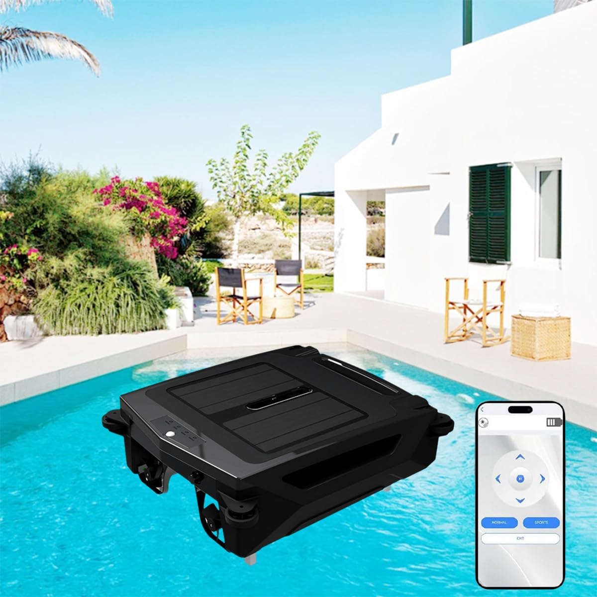 Automatic Pool Vacuum Cleaner, Automatic Cordless Solar Powered Robot Cleaner, Automatic Robotic Pool Cleaner, Waste Collection, Light Indication, Continuous Cleaning, for Above Ground Pool