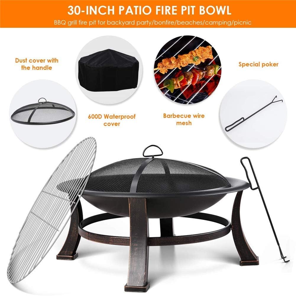 Fire Pit with Mesh Sn Cover and Hook Fire Bowl, Waterproof Not Easy to Rust Wood Burning Stove