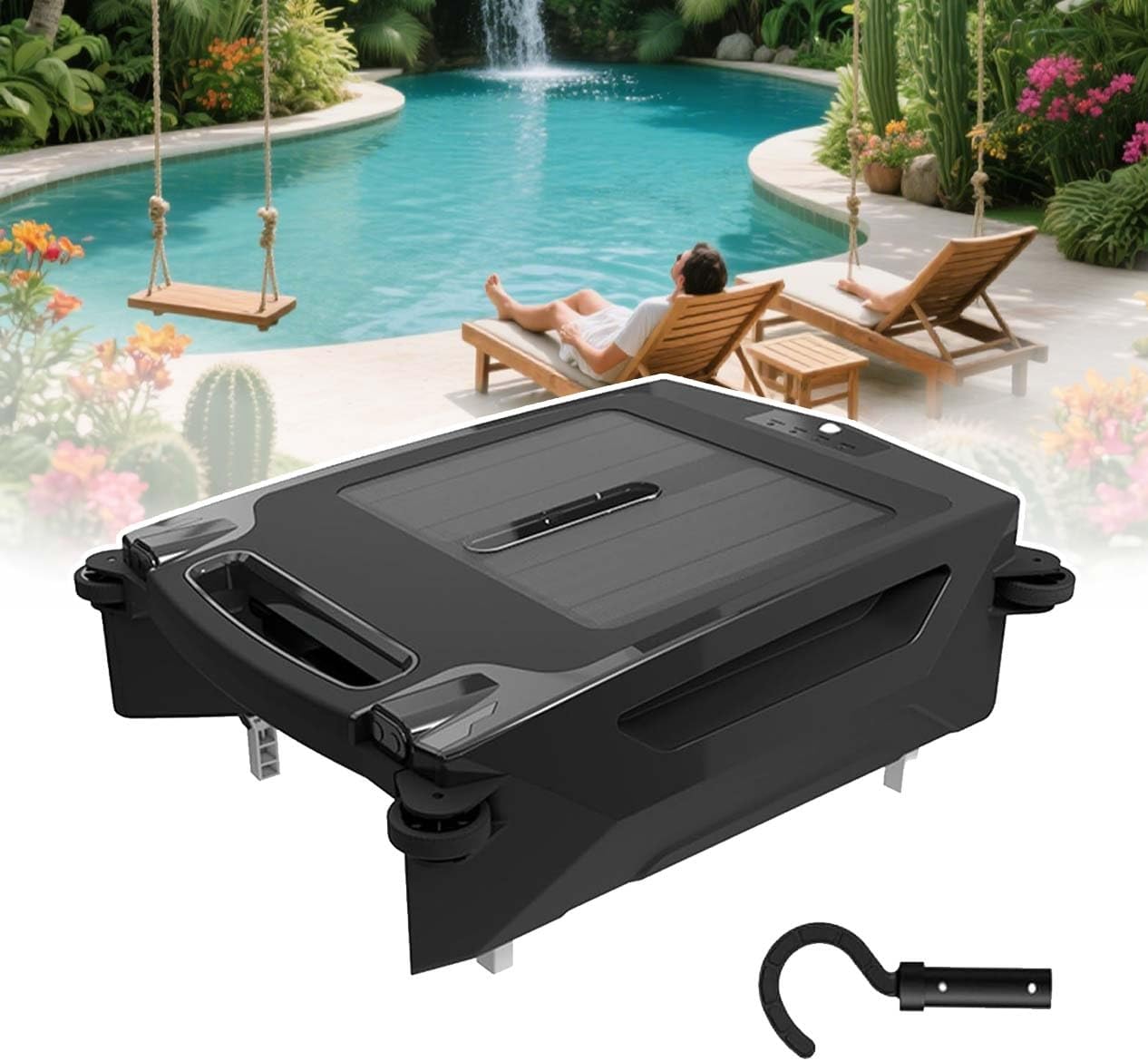 Robotic Pool Vacuum Cleaner with Solar + Battery Charging, 2-Speed Cleaning, App Control – Pool Skimmer for Saltwater/Freshwater Pools, IPX7 Rated, 3.4L Basket, 2500mAh Battery