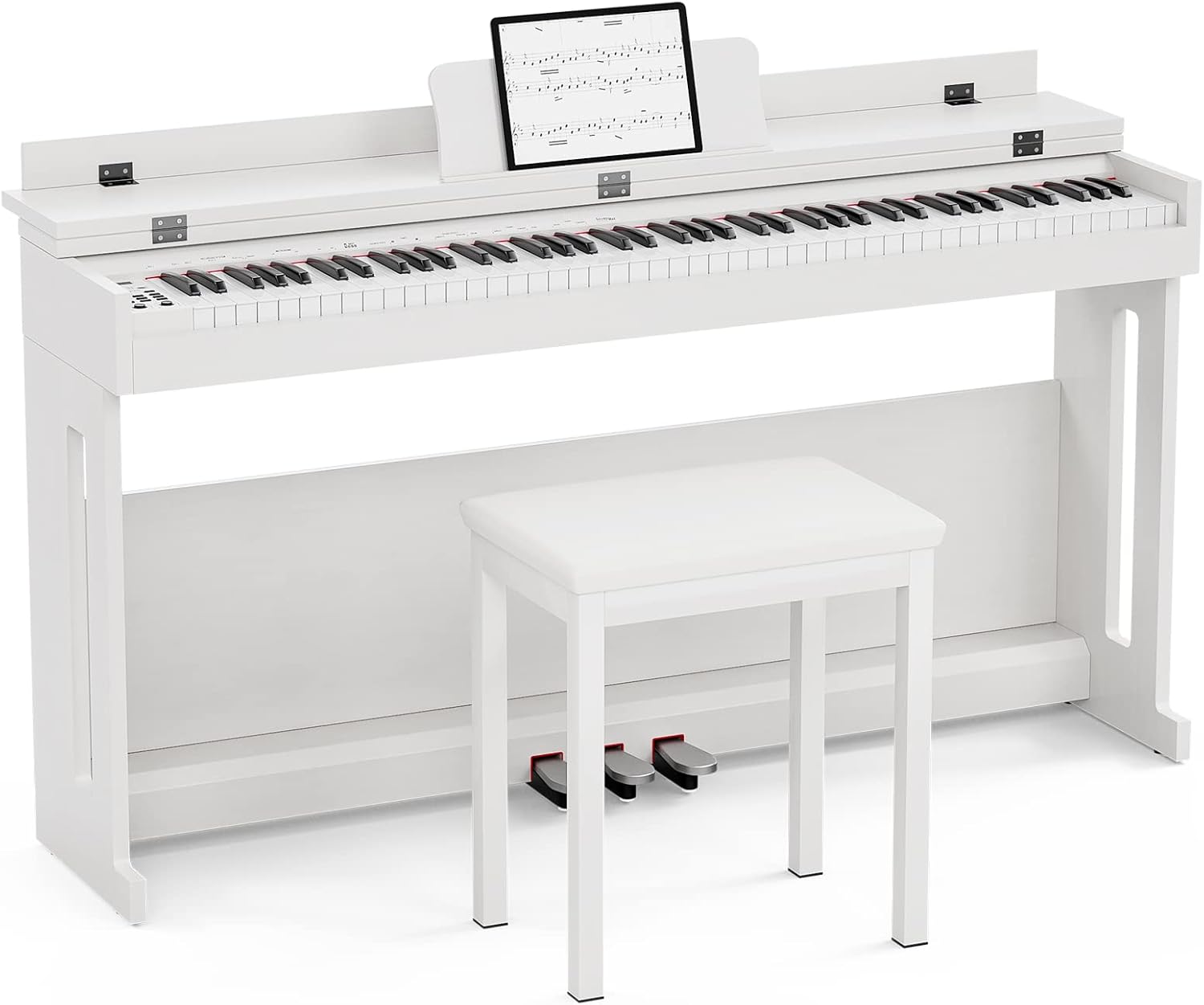 UMOMO 88 Weighted Key Digital Piano with Piano Bench, Hammer Action Electric Piano with Piano Stand, Headphone Jack, 3 Pedal, Full Size Electronic Piano Keyboard for Beginner, Adults, White