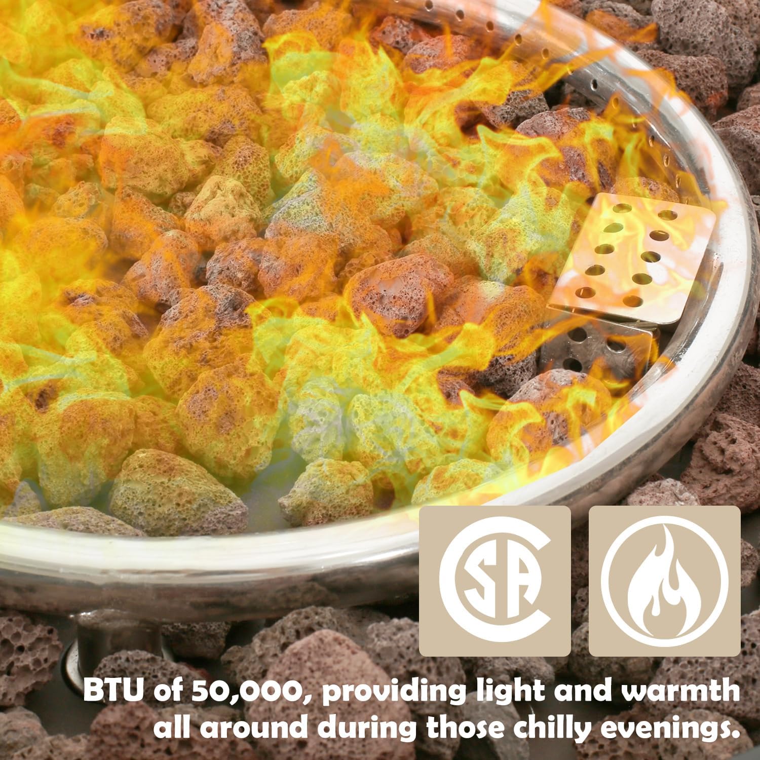 Outdoor 39 Inch Propane Fire Pit Table, 50,000 BTU Concrete Patio Fire Pit with Lava Rocks, Round Gas Fire Table for Party on Patio, Garden, Yard