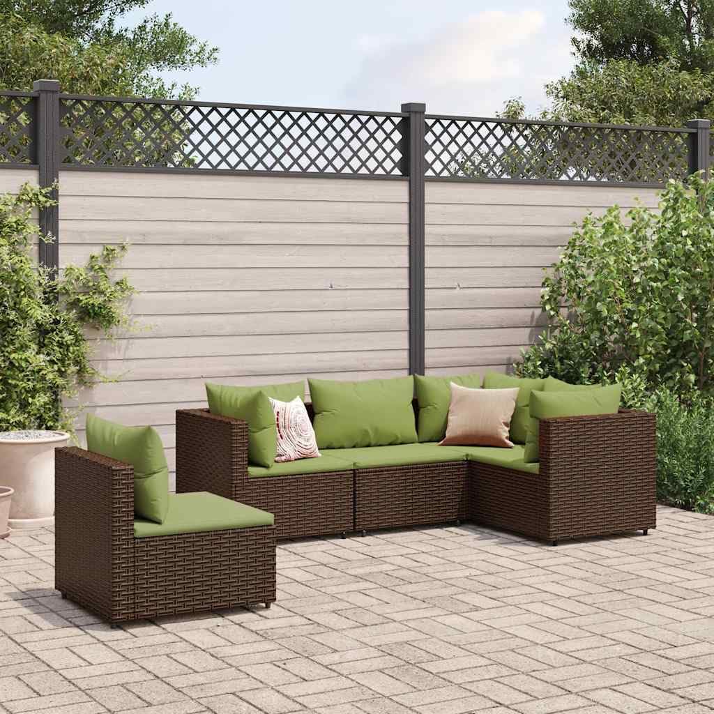 5 Piece Patio Lounge Set, Brown Poly Rattan, Powder-Coated Steel Frame, Outdoor Furniture for Balcony, Garden, Terrace