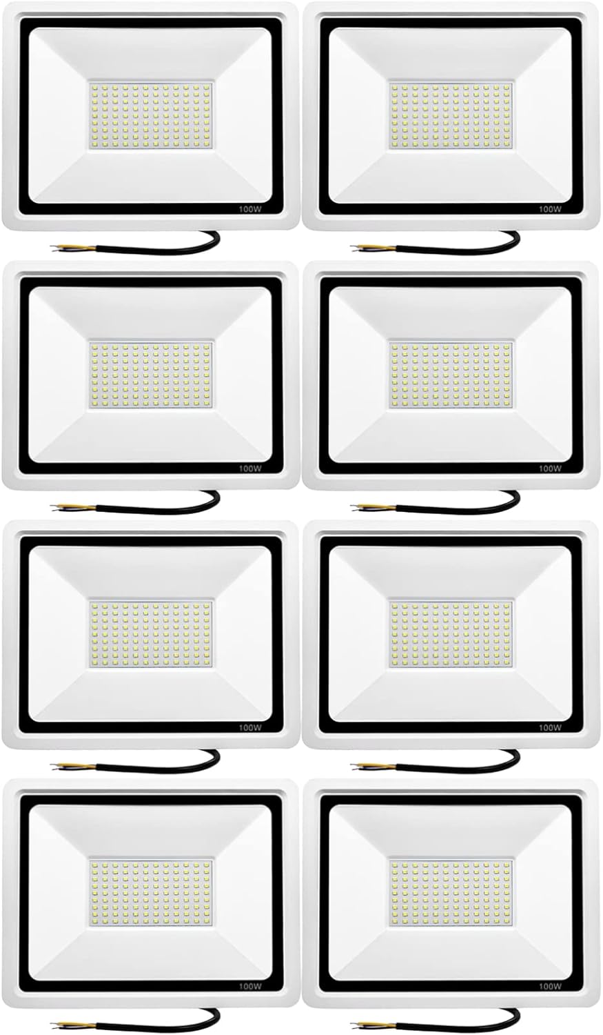 100W LED Flood Lights Outside, IP66 Waterproof Security Lighting Slim, 6000K Daylight White Floodlights Outdoor Wall Light for Garden Yard Warehouse, 8 Pack