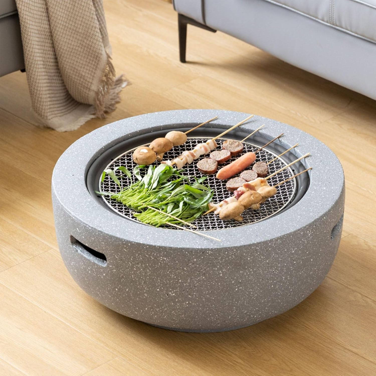 Clay Charcoal Stove Portable Grill, 18/24In Outdoor Fire Pit Table, Barbecue and Charcoal Stove, Gray,Small