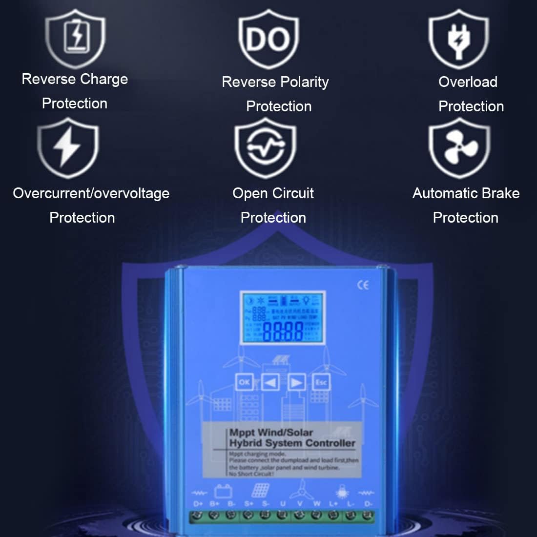 4000W Wind Solar Hybrid Controller, 12V/24V/48V LCD Display MPPT Boost Charging Multifunctional Wind Solar Controller,2000W Wind Turbine and 2000W Solar Hybrid MPPT Charge Boost,12V