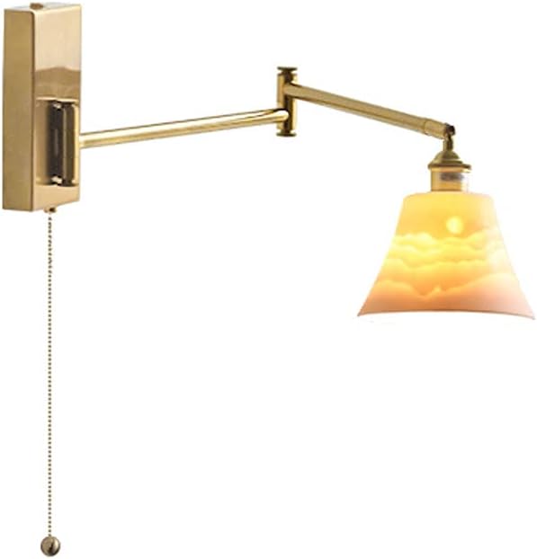 Swing Arm Wall Lamp Adjustable Hardwired Pull Switch Ceramics Wall Sconce Lighting Folding Telescopic Wall Lamp Reading Light Luminaire Fixture for Home Cafe Bar