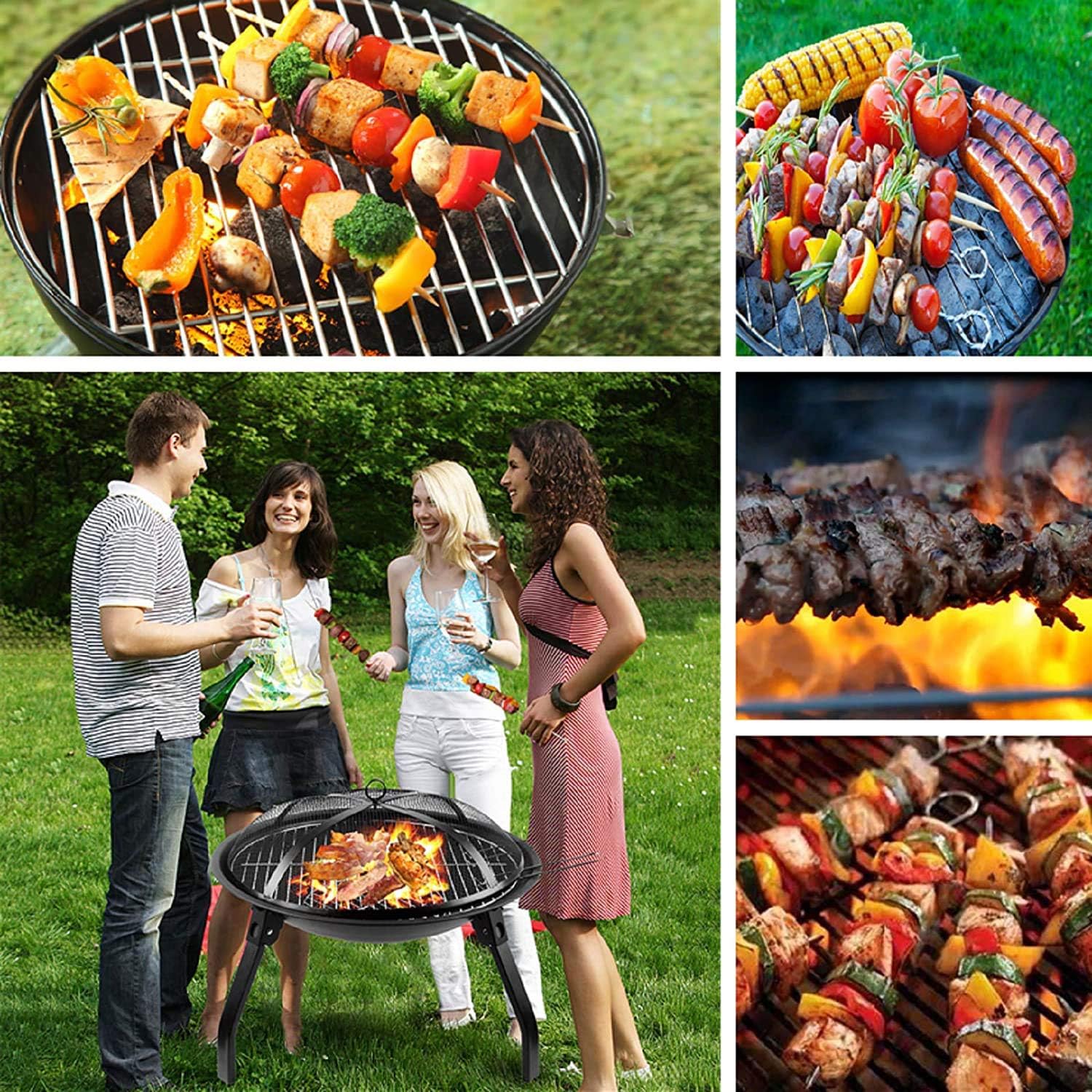 ItzZa Foldable Round Fire Bowl, with Firepalce Poker Waterproof Cover 22 Inch Patio Firepit, Outdoor Camping Fire Pits