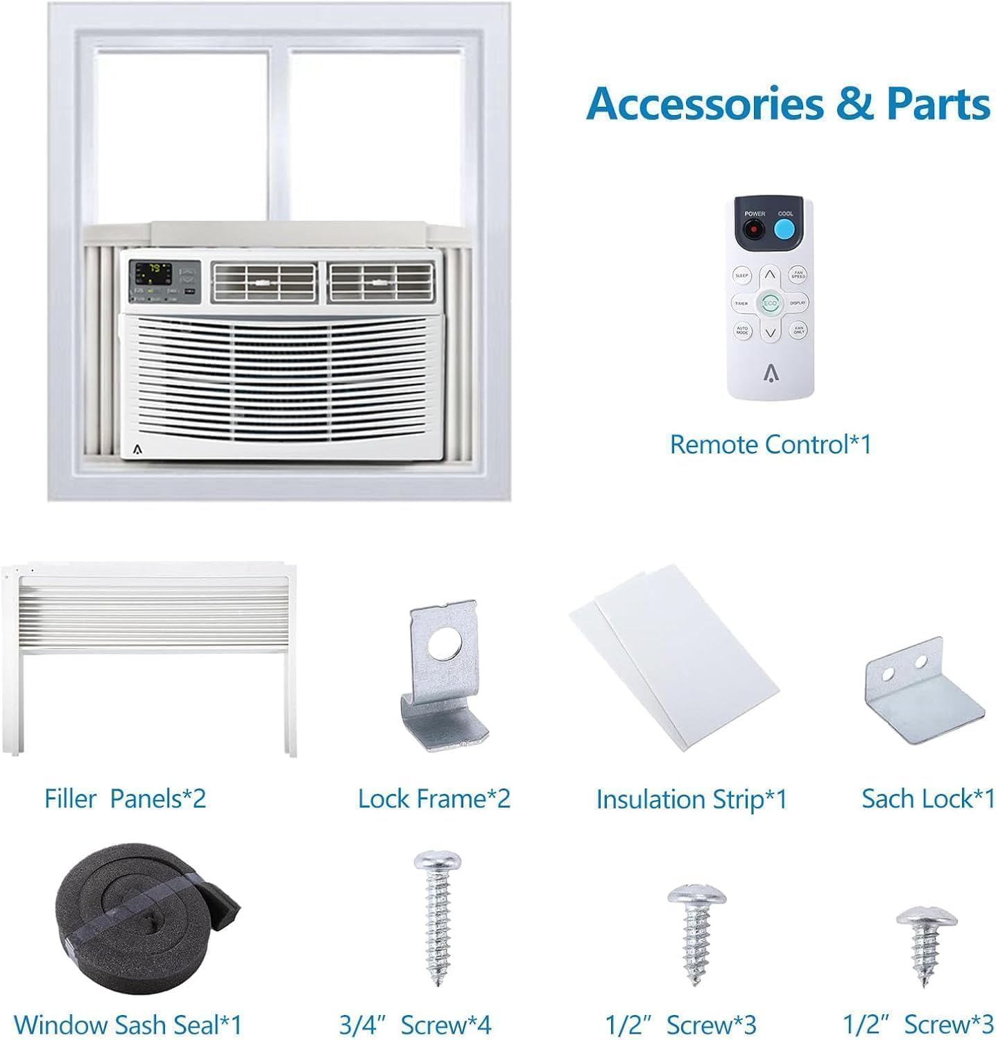 GarveeLife 10000 BTU Small Window Air Conditioner - Ultra Quiet 115V Smart Window Ac Units with Remote - Cools Up to 450 Sq.Ft - Energy Saving & Easy Installation Kit for Bedroom, Living Room - White