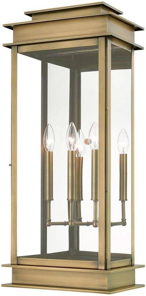 Livex Lighting, 20208-01, Princeton, Outdoor Extra Large Wall Lantern, Antique Brass with Polished Chrome Stainless Steel Reflector