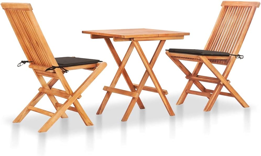 3 Piece Bistro Set with Taupe Cushions Solid Teak Wood,Teak Bistro Set for Patio, Garden, or Dining Room Durable and Stylish Patio Furniture Sets, Outdoor Furniture Sets