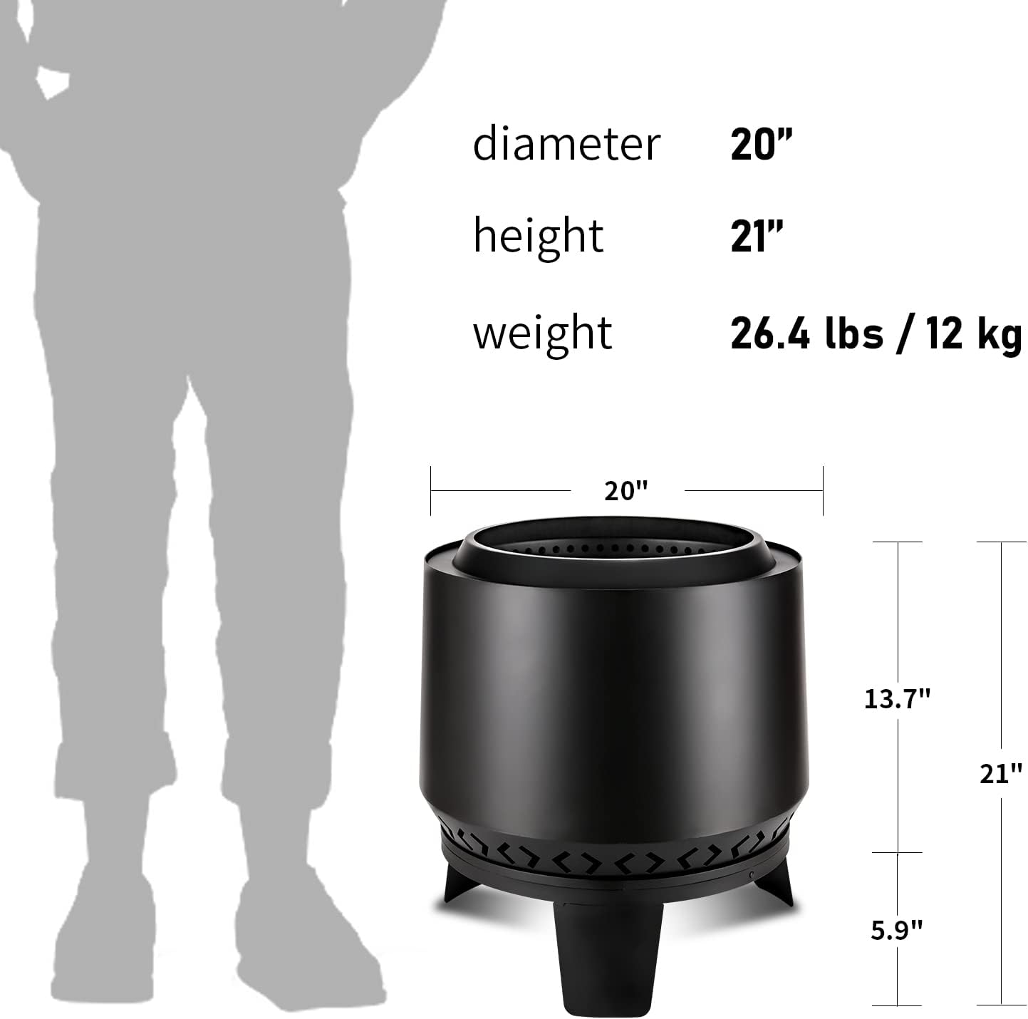 20 Inch Smokeless Fire Pit for Outside, Wood Burning Low Smoke Firepit with Removable Ash Pan, Outdoor Portable Bonfire Stove Fire Pits for Patio Backyard Cooking