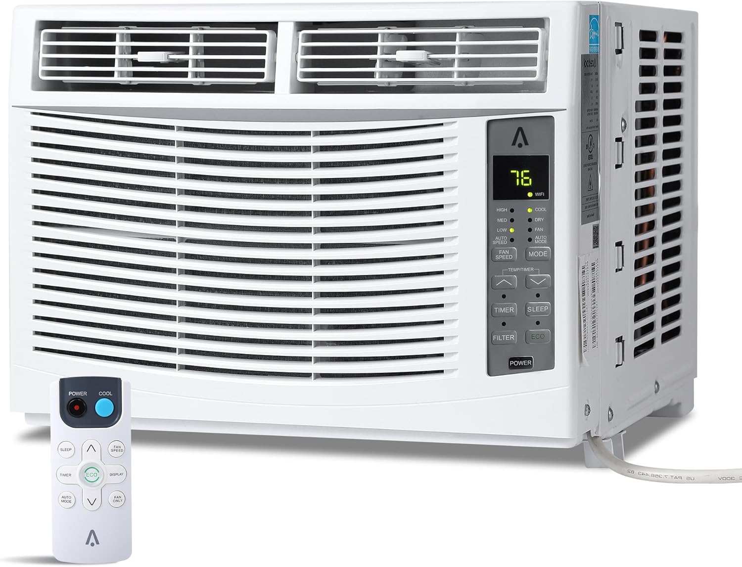6,000 BTU Window Air Conditioner, Up to 350 Sq.Ft., Energy Saving Window AC Unit with Adjustable Thermostat & Fan Speed, 24-Hour Timer, for Office, Bedroom, Kitchen, White(with Wifi)