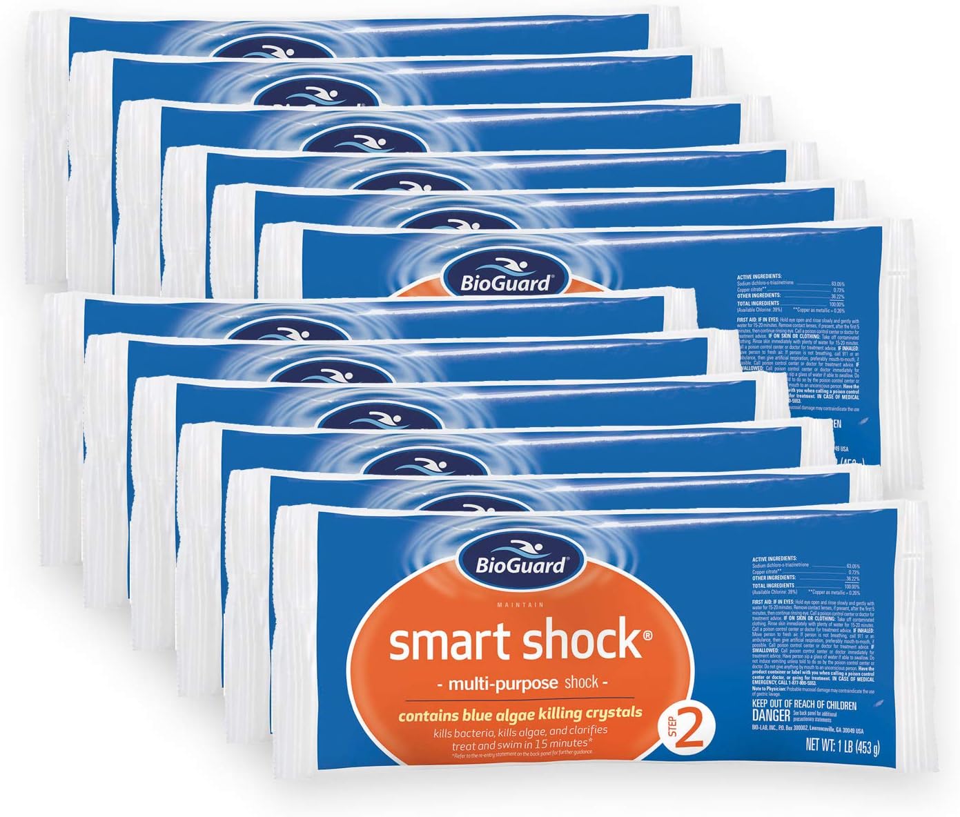 BioGuard Smart Shock 1 lb, Pack of 12, Algae Preventative, Swimming Pool Clarifier, Pool Shock Treatment, Multi-Purpose Shock for Pool Maintenance