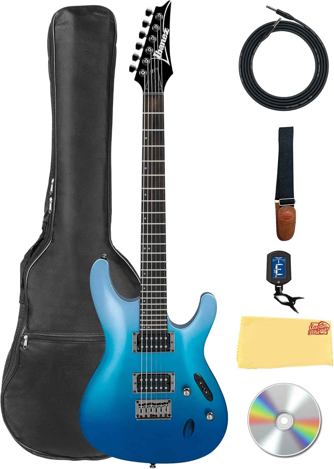 Ibanez S521 S Standard Series Electric Guitar - Ocean Fade Metallic Bundle with Gig Bag, Tuner, Cable, Strap, Austin Bazaar Instructional DVD, and Polishing Cloth