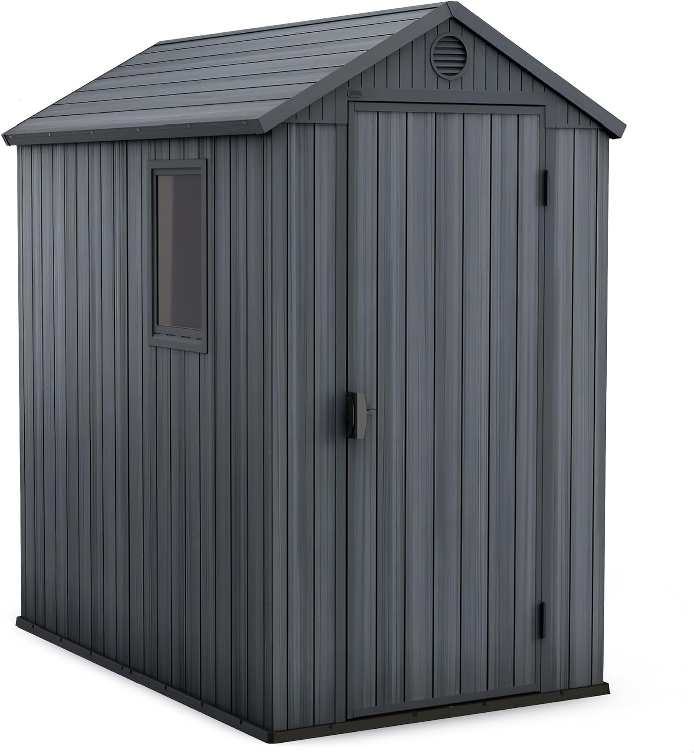 Keter Darwin 4x6 Feet Outdoor Storage Shed, Graphite Gray – Lockable Resin Organizer Unit with Single Door, Window, and Skylight for Backyard, Garden, or Lawn Organization
