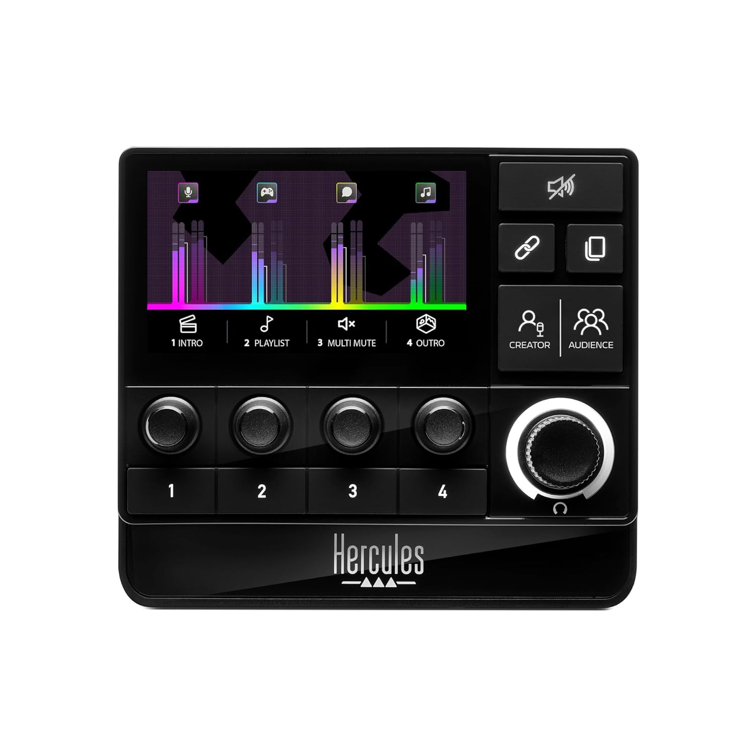 Hercules Stream 200 XLR USB Audio Mixer Microphone Preamplifier LCD Display 4 Action Buttons Professional Audio Controller for Viewers and Creators to Master Live Mix on Screen with Customizable