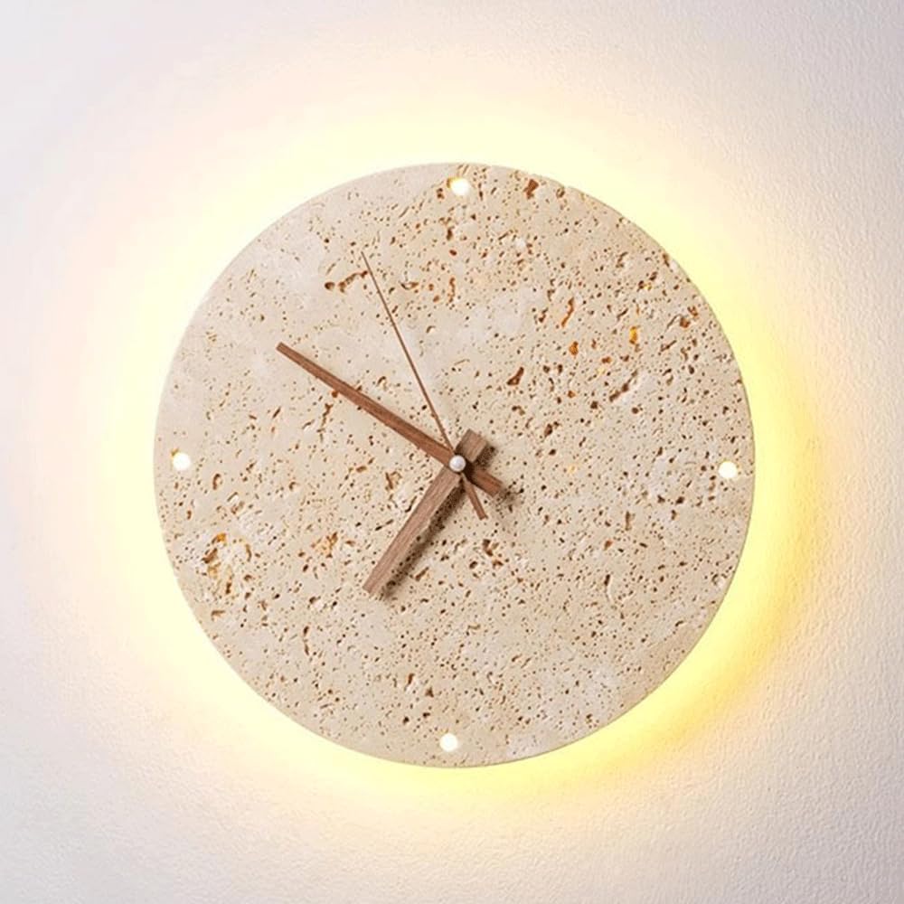 9in Creativity Unique Wall Light with Clock Round Natural Stone Shade Wall Lamp Corner of The Living Room Wall Sconce Ambient Wall Lighting for Living Room, Dining Room, Hallway