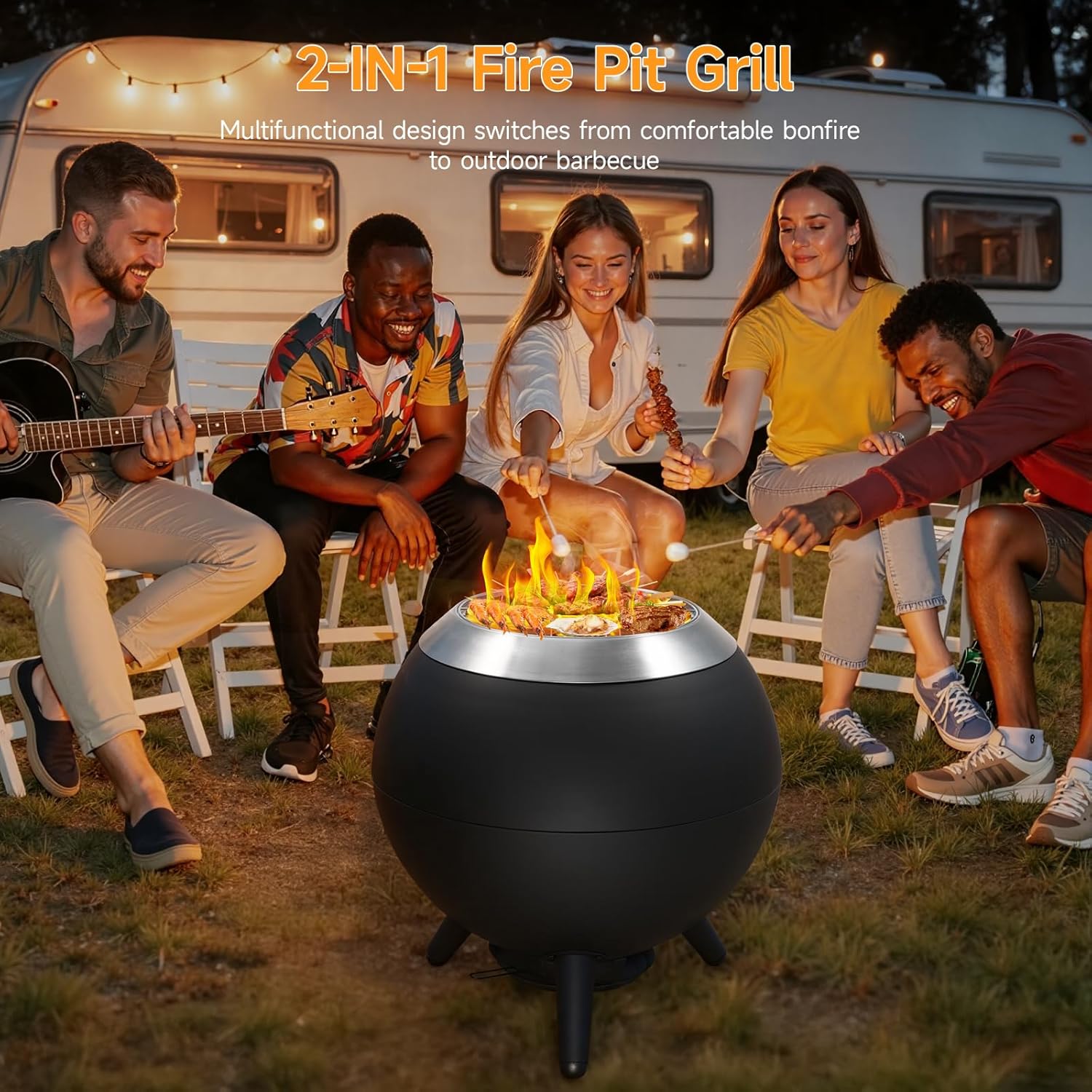 26 Inch Smokeless Firepit, Outdoor Smokeless Fire Pit with Grill, Waterproof Lid and Bag, 2 in 1 Fire Pits for Outside Wood Burning, Stainless Steel Potable Fire Pit for Bonfire, Camping, Picnic