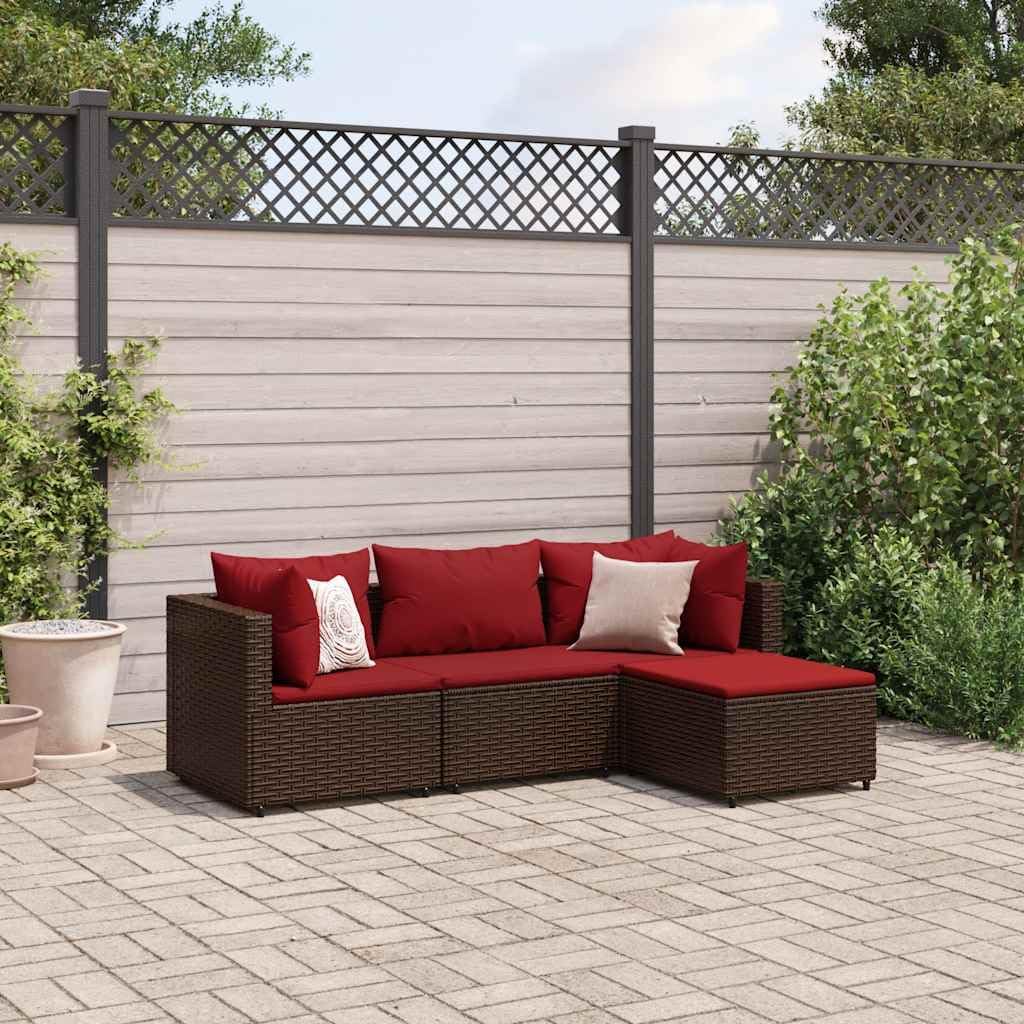 Patio Set 4 Piece Patio Lounge Set with Cushions Brown Poly Rattan