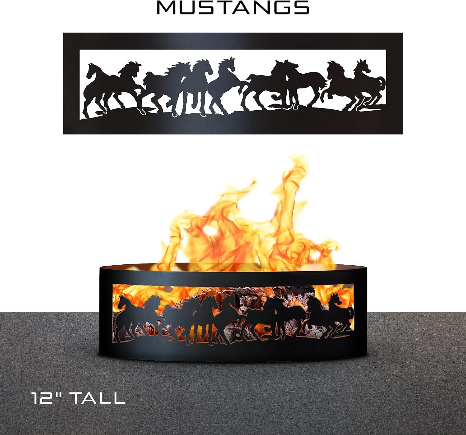 PD Metals MR00448 Mustangs Unpainted 12 in. Tall 48 in. Diameter Outdoor Fire Ring - 48 x 48 x 12 in. - Rustic Black Color