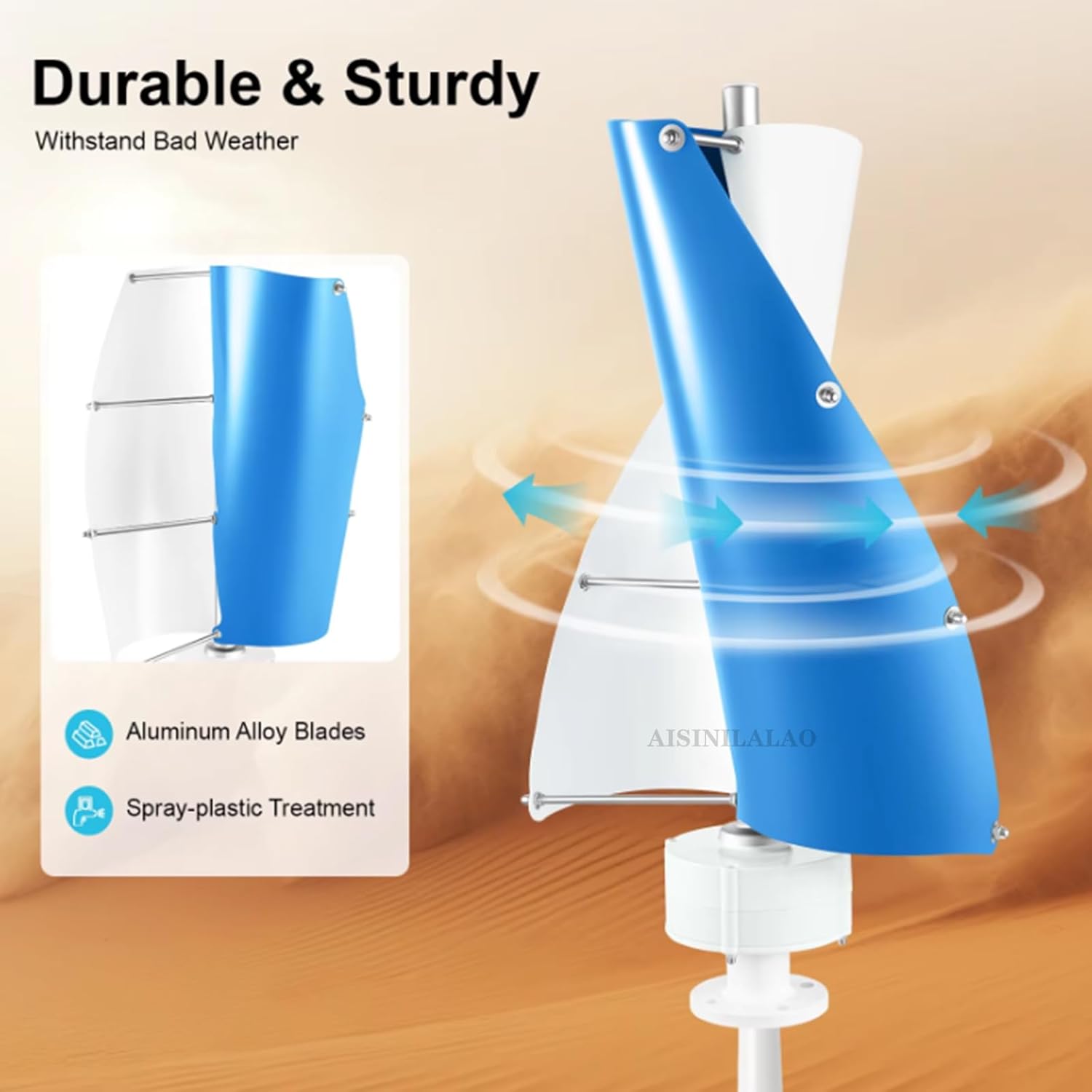 400W Wind Turbine Generator with 2 Blades,Spiral Vertical Turbine Generator W/Controller,12V 24V 48V Generators Suitable for Household Emergency Power Supply