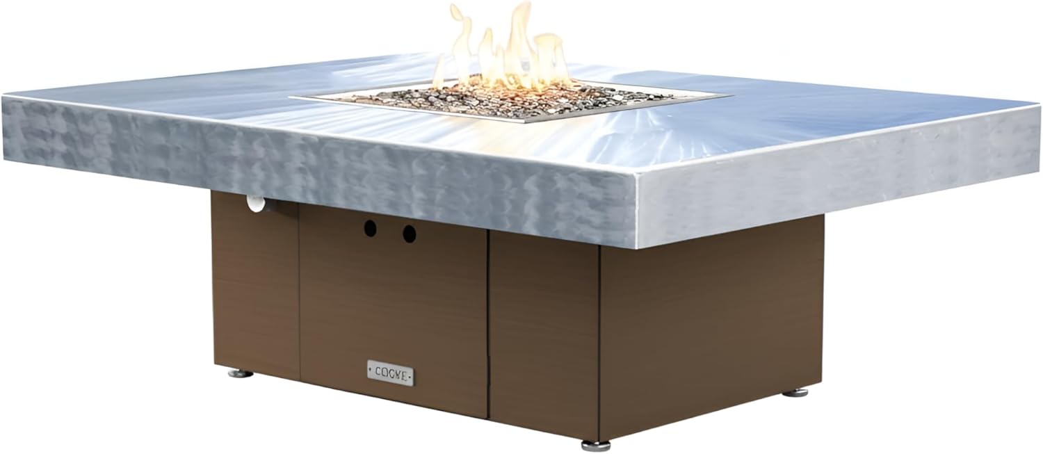 COOKE Santa Barbara Rectangular Fire Pit Table - 40 x 30 - Natural Gas - Brushed Aluminum Top - Bronze Powdercoat Base
