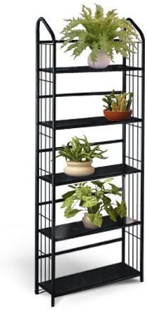 Black Metal Outdoor Patio Plant Stand 5 Tier Shelf Unit