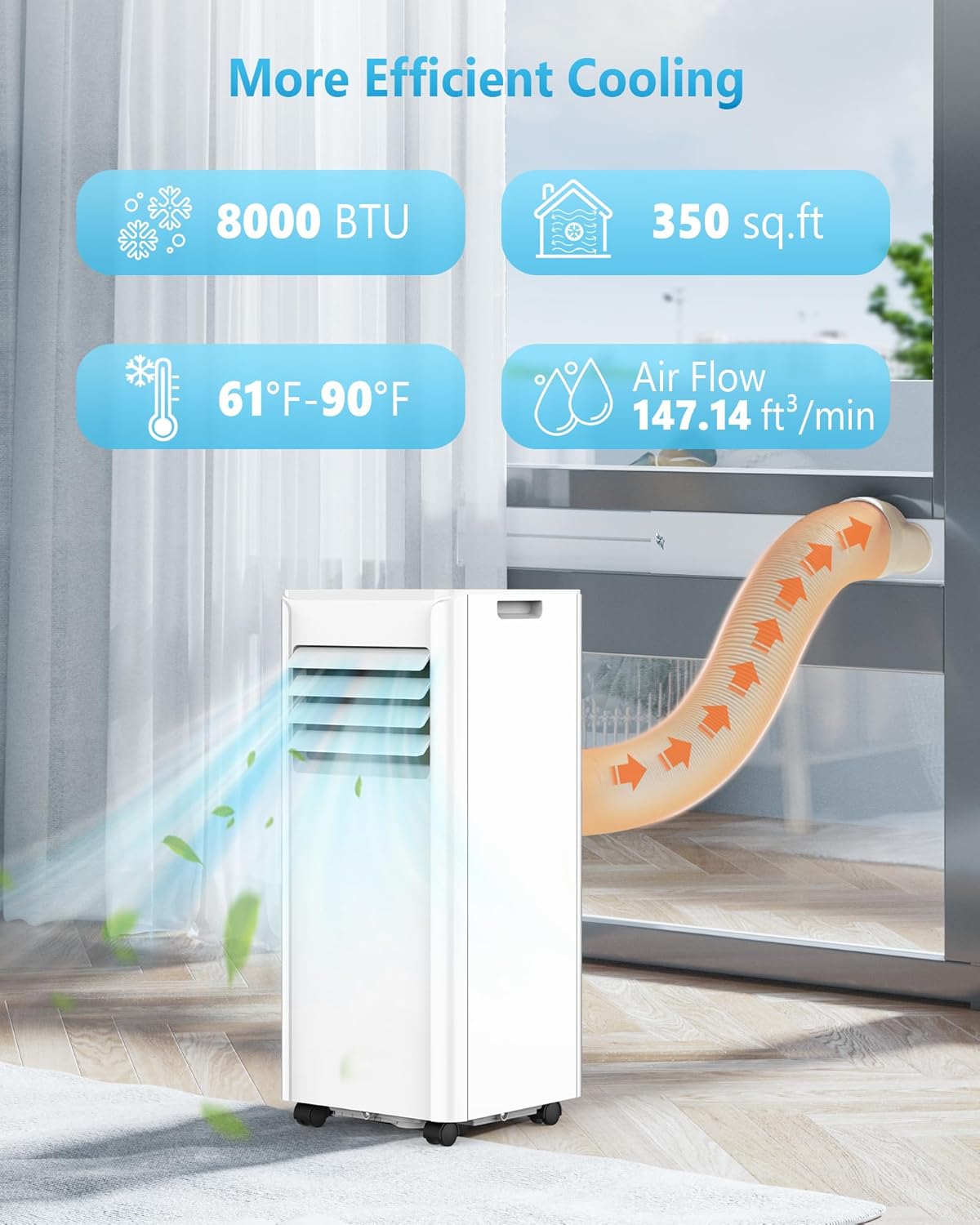 Portable Air Conditioners 8000 BTUs, Portable AC unit Cools Up to 350 sq.ft,3-in-1 Free Standing Cooling AC Unit with Fan & Dehumidifier, Portable AC with Remote Control,24H Timer