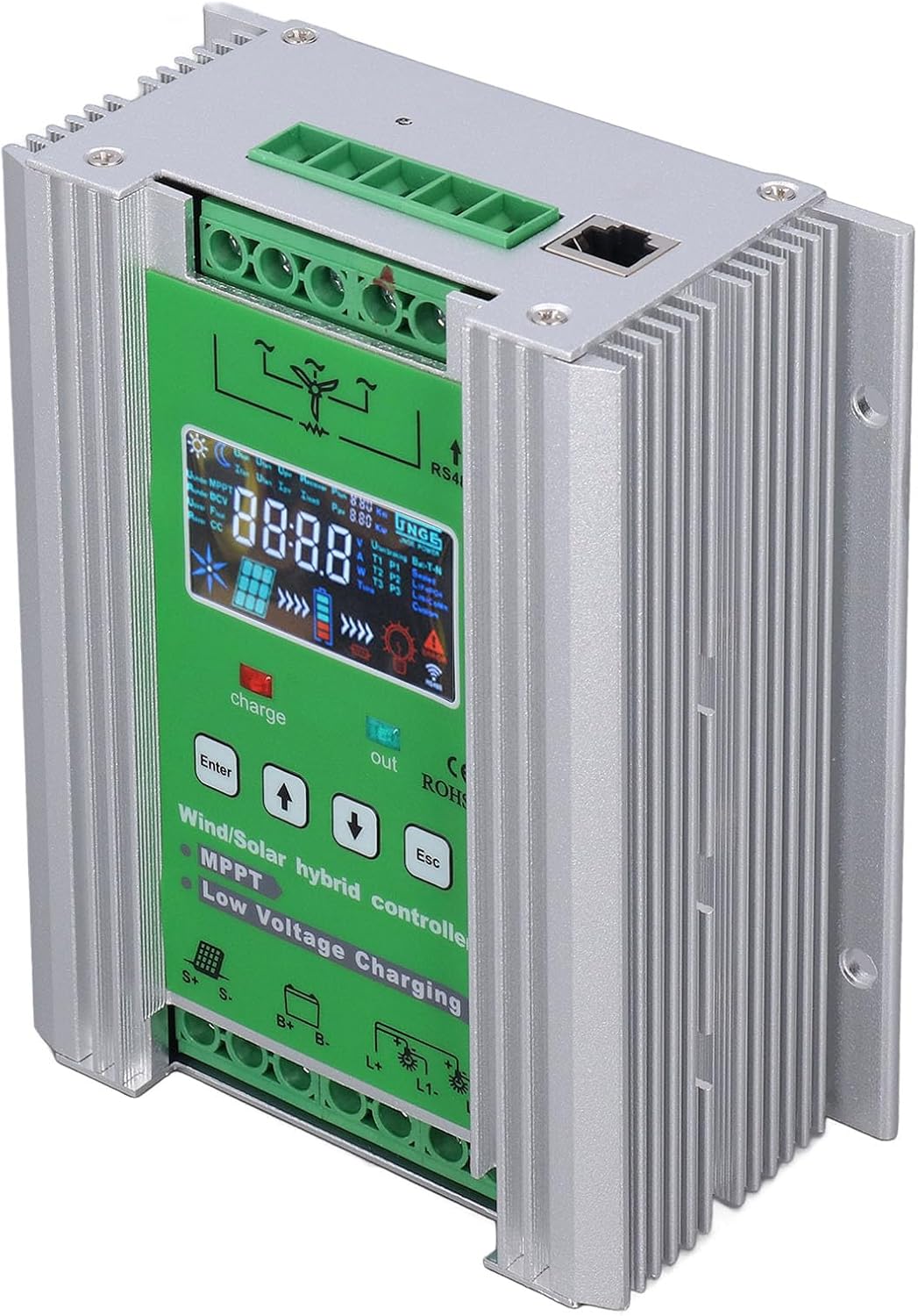 Wind Solar Hybrid Charge Controller High Efficiency 1000W Wind Solar Regulator Field Monitoring (DC12V/24V/48V)