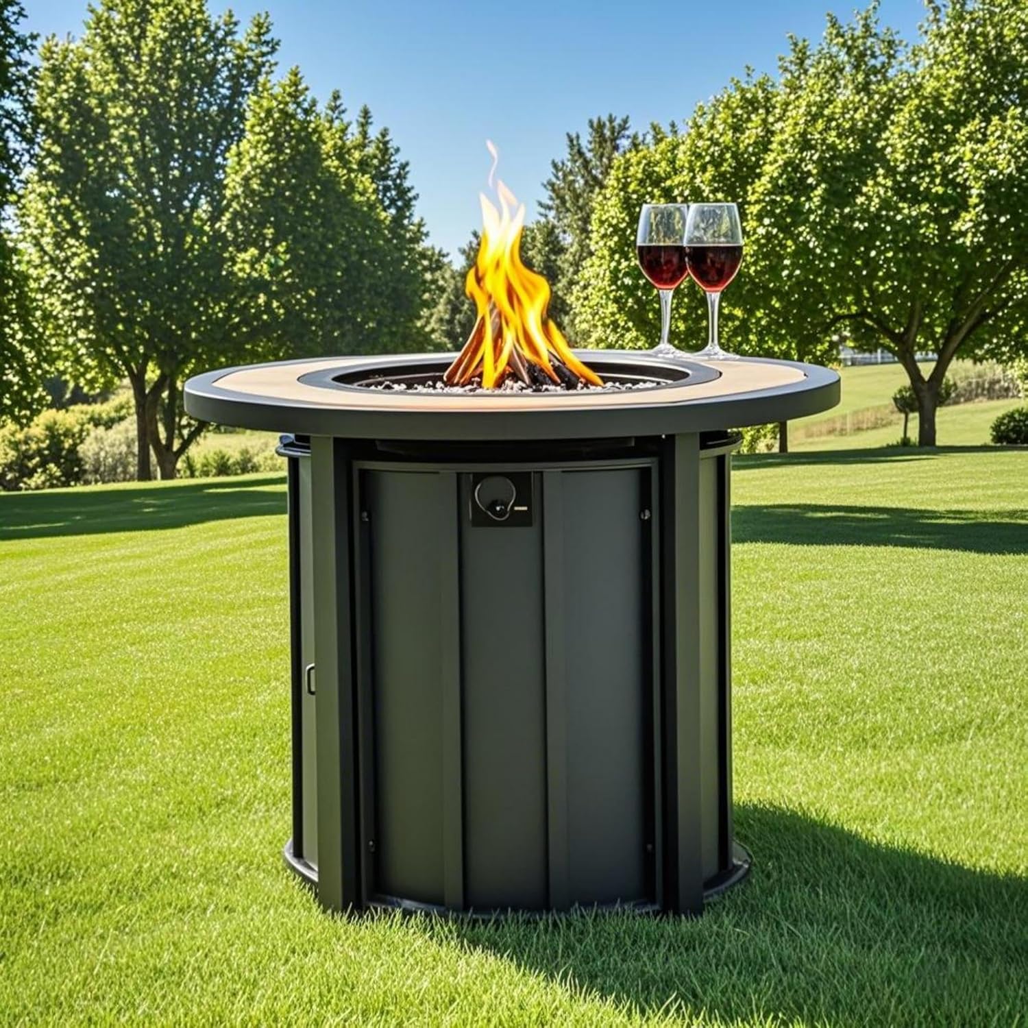 30 Inch Round Steel Fire Pit Table with Mosaic Ceramic Top, Black Finish Propane Fire Table Features 50,000 BTU Output and All-Weather Construction for Patio and Garden Use