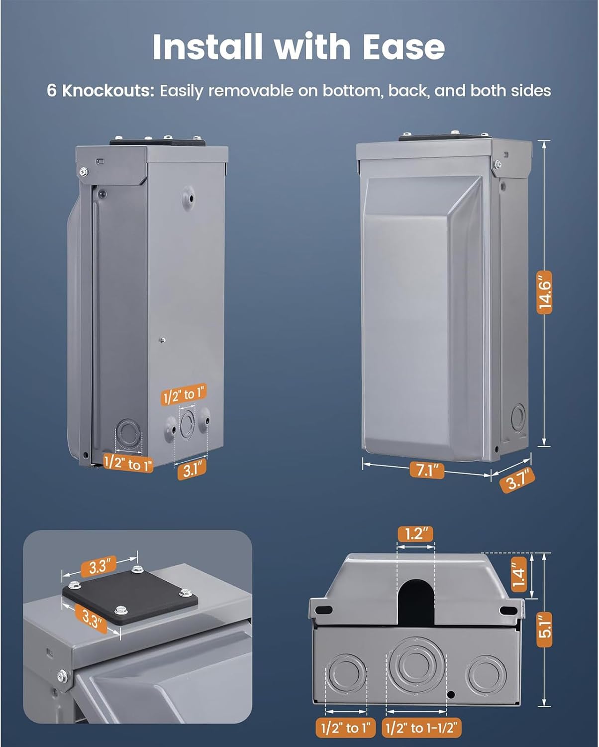 30 Amp Generator Power Box Stainless Steel Rainproof 7500W with Removable Knockout Holes for Outdoor Residential Commercial Use