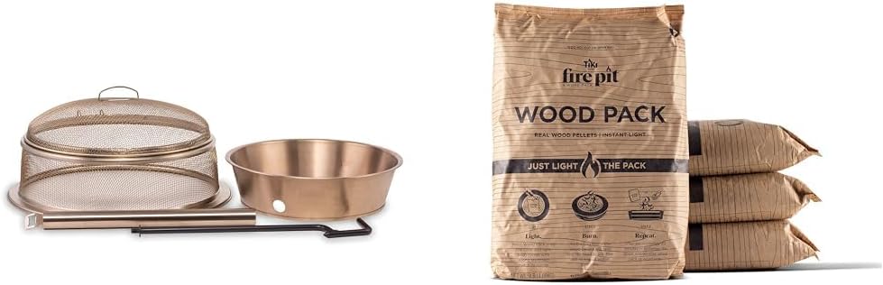 TIKI Brand Patio Fire Pit Heat Deflector, Screen, Poker and 4-Pack Wood Pellets for Smokeless Outdoor Fire Pit, 13.78