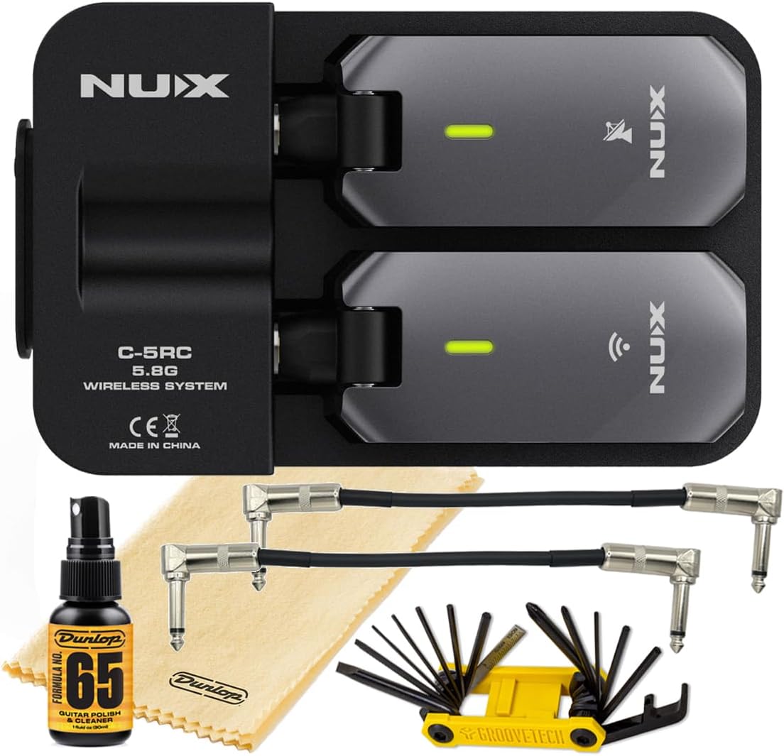 Tonebird NUX C-5RC Wireless Guitar System 5.8GHz Transmitter and Receiver Auto Match, Charging Case Patch Cable, Polish, Tool Bundle