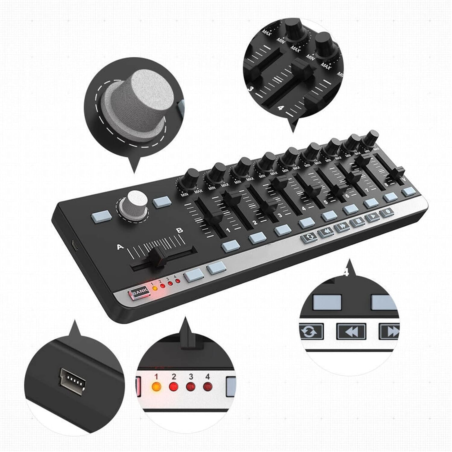 KESHUO Electric Keyboard 9 MIDI Control Groups Controller USB for Win 8 MIDI Controller