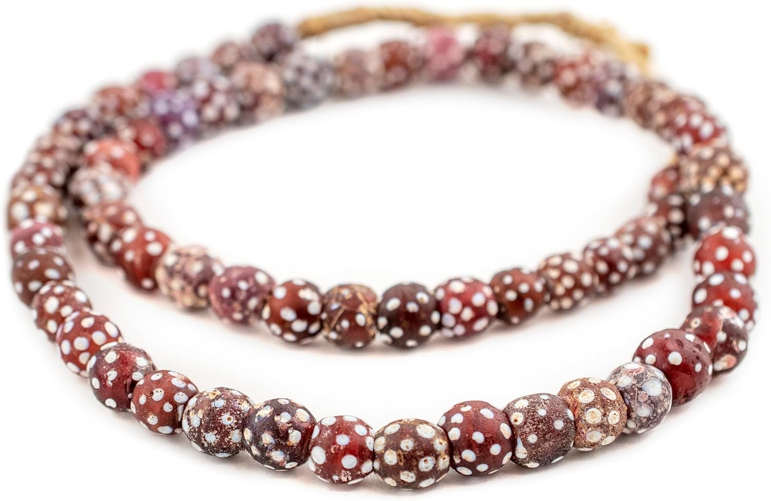 The Bead Chest Red Antique Skunk Eye Beads 11mm Ethiopia African Round Glass Large Hole 27 Inch Strand Handmade