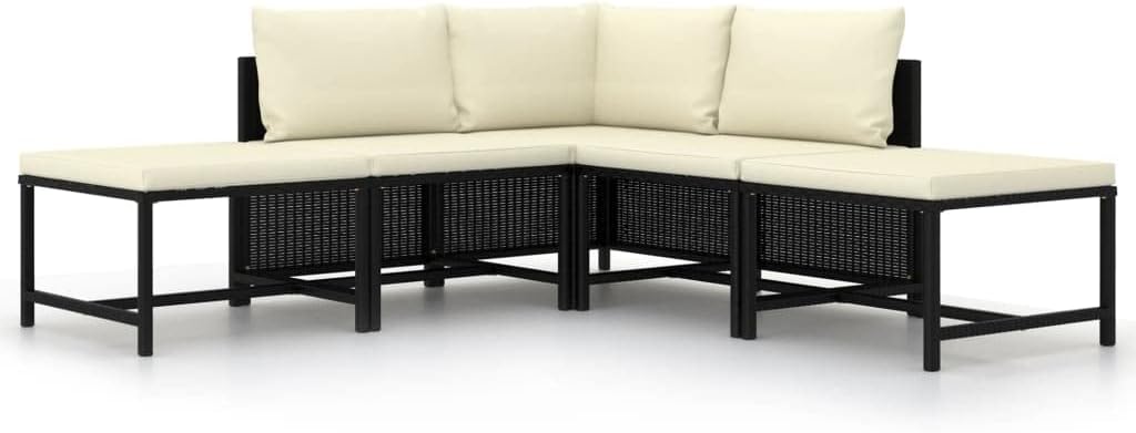 5 Piece Patio Sofa Set with Cushions Black Poly Rattan,Sturdy and Stylish 4piece Rattan Patio Sofa Set with Cushions for Outdoor Relaxation Patio Furniture Sets, Conversation Sets, 1
