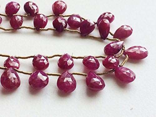 1 Strand Natural Ruby Beads, Ruby Faceted Pear Beads, Ruby Jewelry, Genuine Ruby Necklace, 6x8mm - 7x10mm, 7 Inch