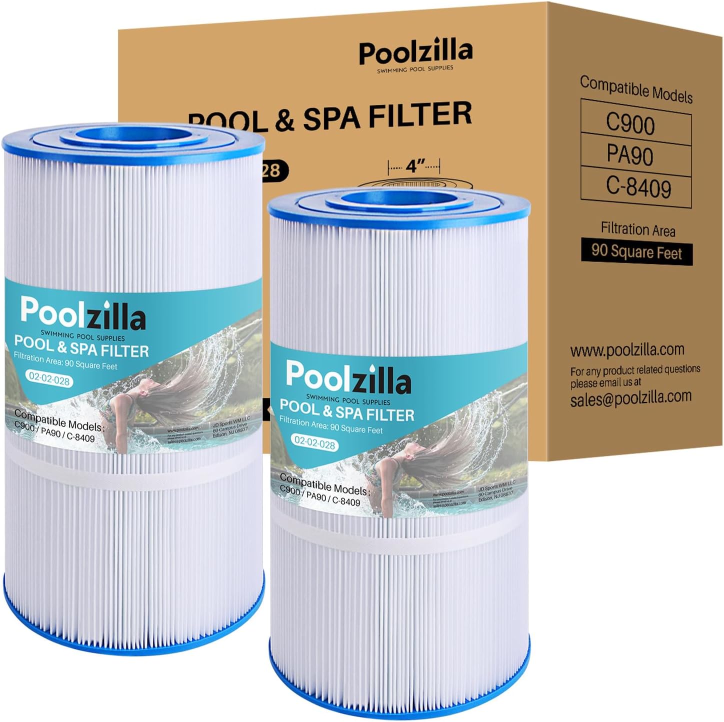 Poolzilla 2-Pack Replacement for Pool Filter PLF90A, Pleatco PA90, Hayward Star Clear Plus C900, Hayward CX900-RE, Unicel C-8409, Sta-Rite PXC95, Filbur FC-1292 - (L x OD: 17 3/8” x 8 15/16”)