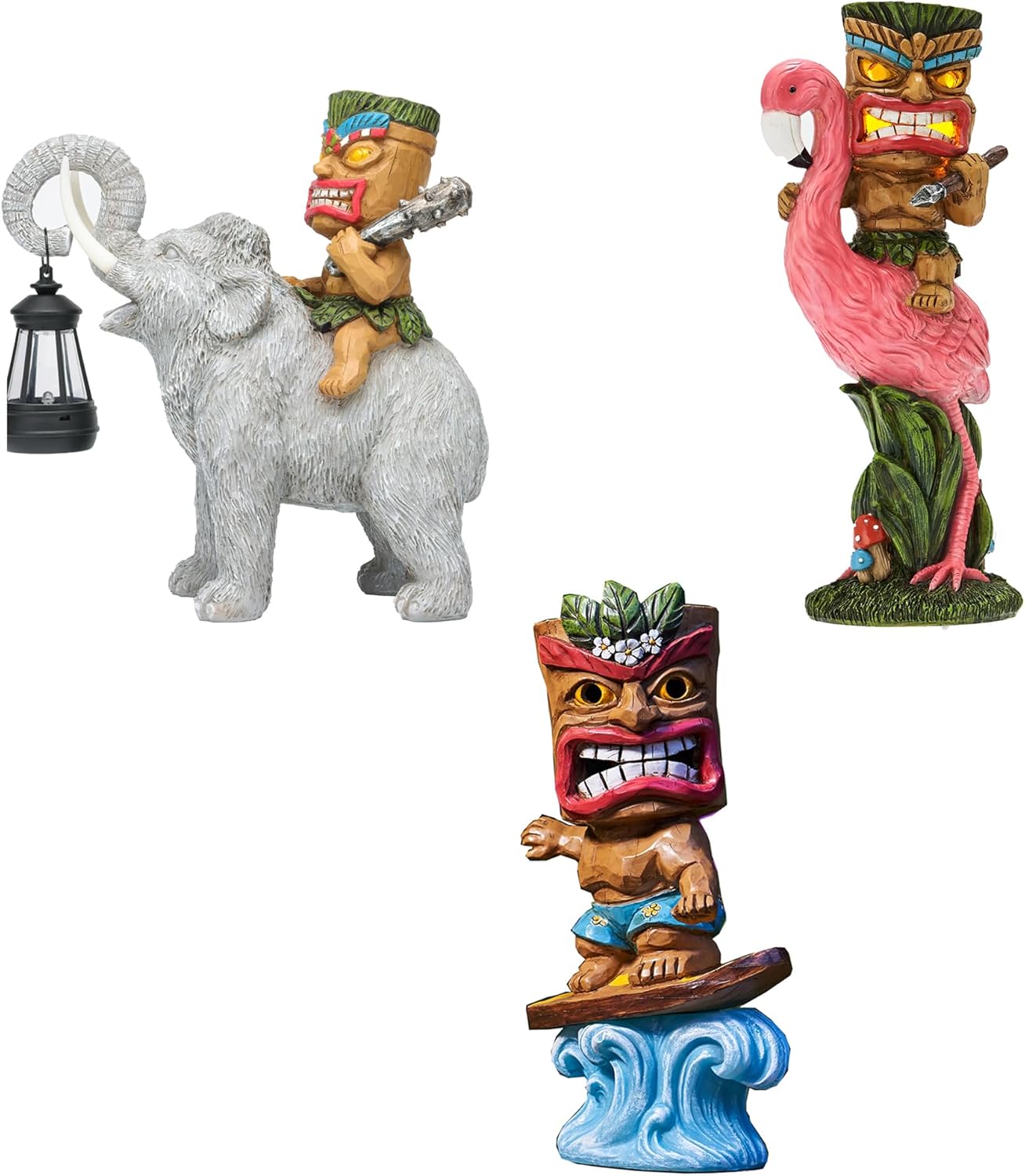 Solar Tiki Statue 3 Combinations Outdoor Decor-Tiki Bar Decor Yard Statues Lawn Figurine Garden Tiki Statue Gardening Gift Mother Mom