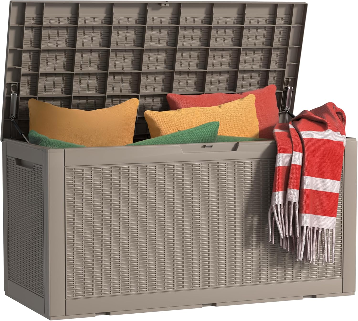 120 Gallon Outdoor Storage Box Waterproof - Outside Resin Deck Box, Lockable Storage Bin for Patio Furniture,Garden Tools,Cushions,Pool Accessories(Grey)