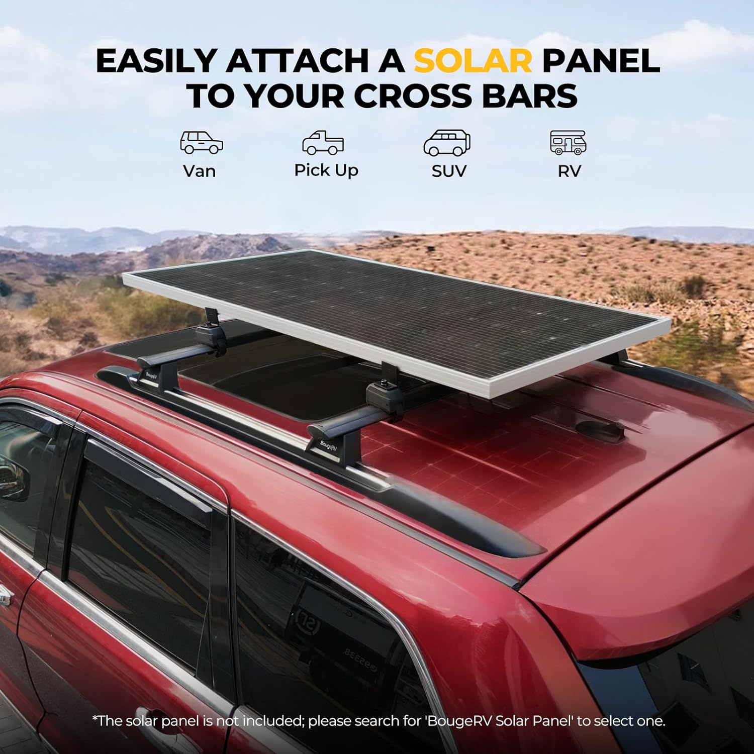 BougeRV Solar Panel Crab Mounting Kit for Cars with Cross Bars, Roof Rack Clamps Fits Most Luggage Rack Without Drilling, 100 to 200 Watt Solar Panel Mounting Brackets, Auto Off-Grid Solar Systems