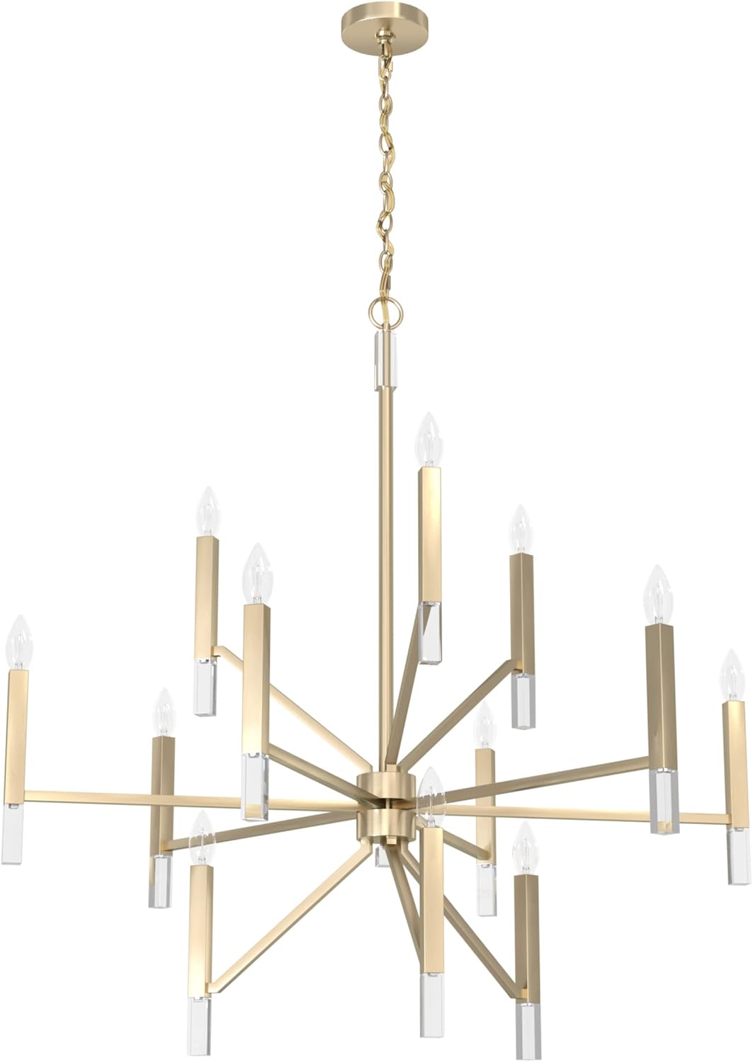 Hunter - Sunjai 12-light Alturas Gold, Extra Large Chandelier, Dimmable, Formal Style, Candle Shaped, for Bedrooms, Kitchens, Dining, Living Rooms - 19529
