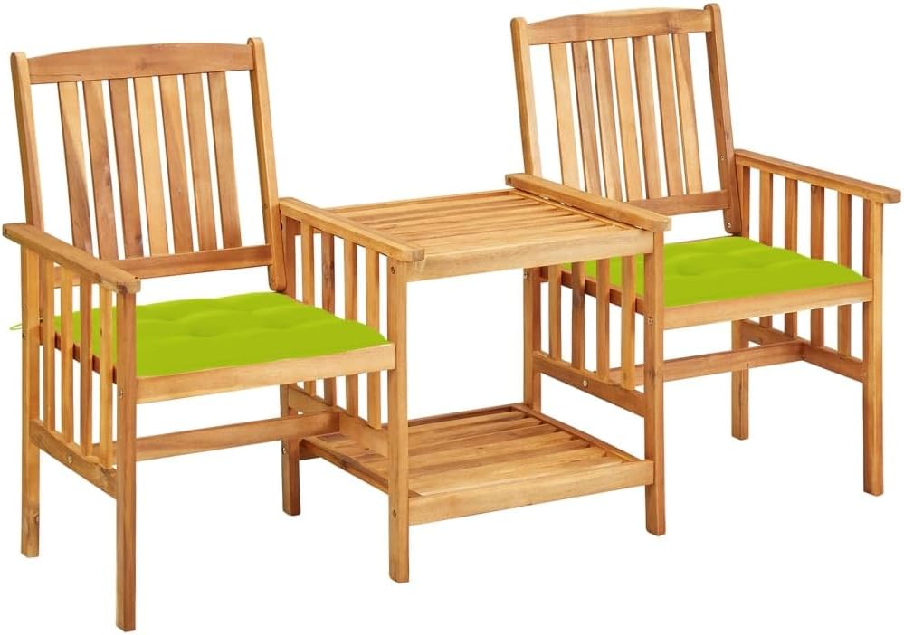 Patio Chairs with Tea Table and Cushions Solid Acacia Wood,Premium Acacia Wood Bistro Set: Enhance Your Outdoor Oasis with Style and Comfort Patio Furniture, Outdoor Furniture Sets