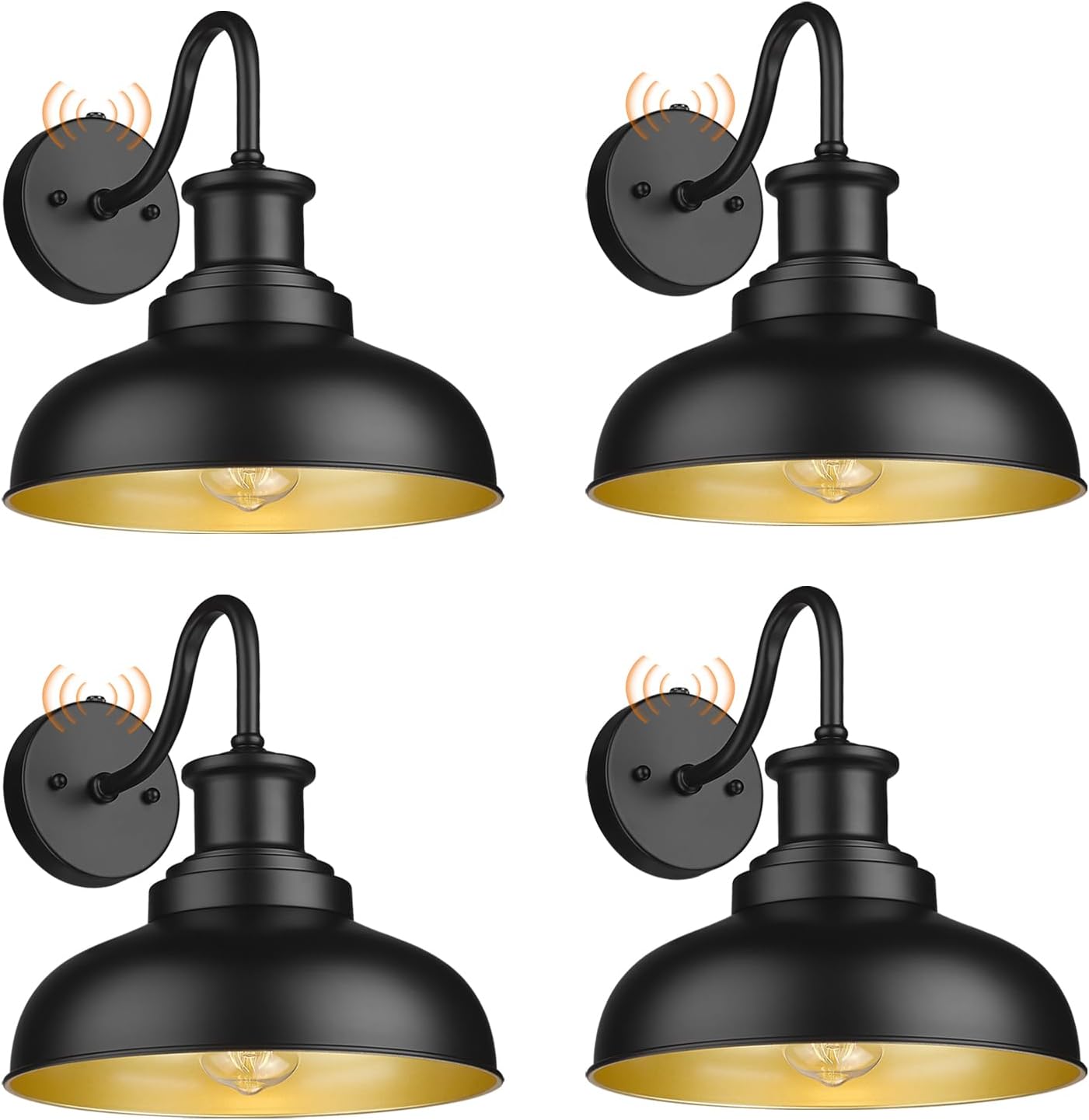 Dusk to Dawn Outdoor Barn Lights Outdoor Wall Sconces Farmhouse Exterior Wall Mount Light Vintage Outside Lighting Fixture Industrial Black Lanterns for Porch Garage Shed Patio, 4 Pack