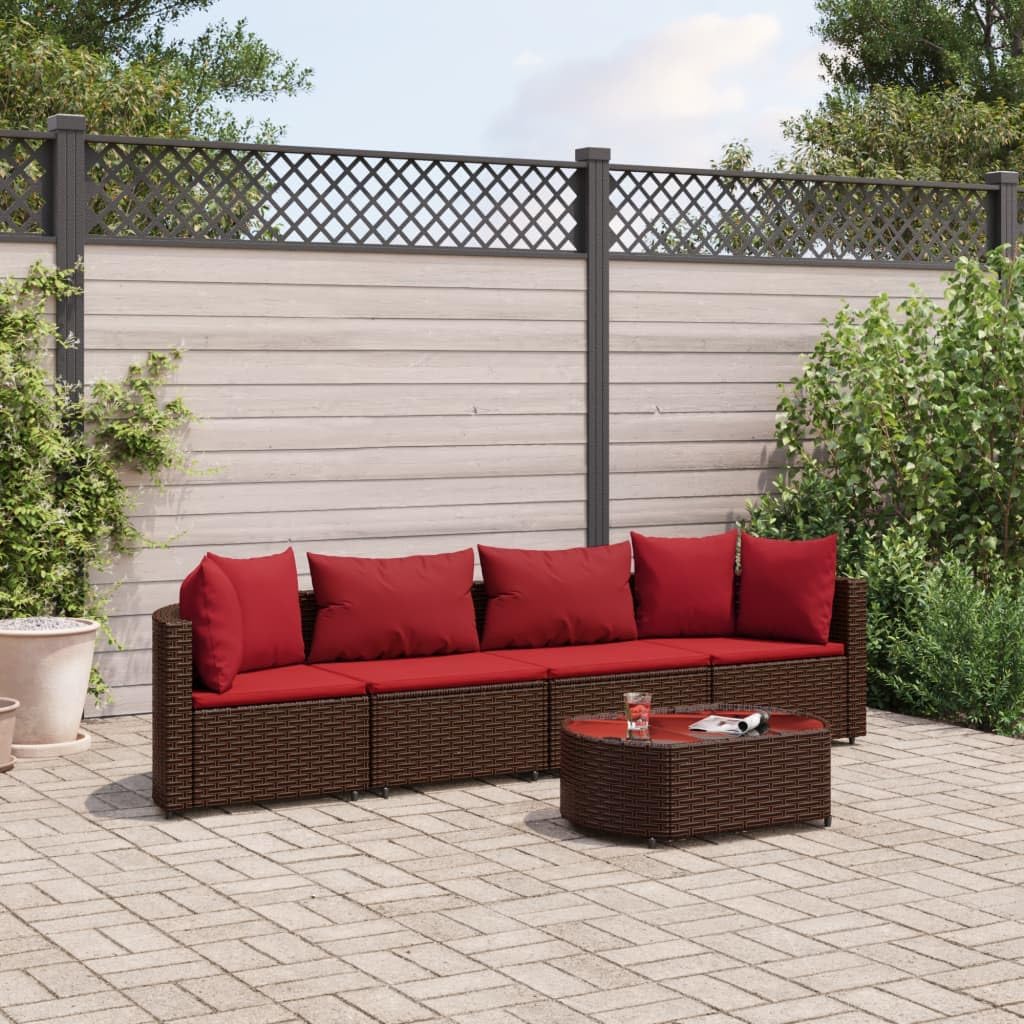 5 Piece Patio Sofa Set with Cushions Brown Poly Rattan,Modular Patio Sofa Set with WeatherResistant Rattan Frame and Comfortable Cushions Patio Furniture Sets, Outdoor Furniture Sets