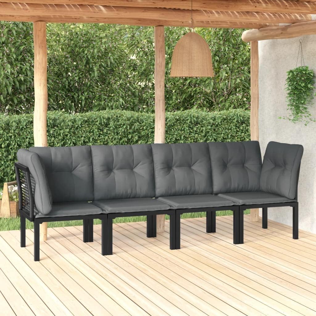 4 Piece Patio Lounge Set Black and Gray Poly Rattan,Modern Patio Lounge Set: Stylish and Comfortable Outdoor Furniture Furniture Sets for Patio, Lawn & Garden