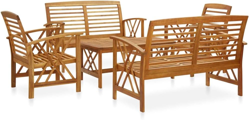 5 Piece Patio Lounge Set Solid Acacia Wood,Luxurious Acacia Wood Patio Lounge Set: Vintage Charm for Your Outdoor Oasis Patio Furniture, Outdoor Furniture Sets